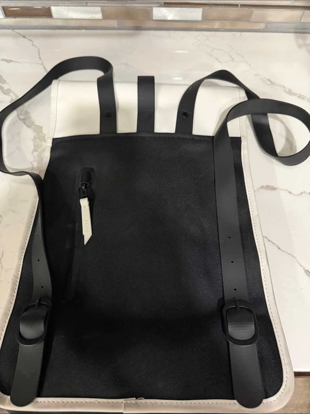 Rains White Laptop Backpack with Black Strap
